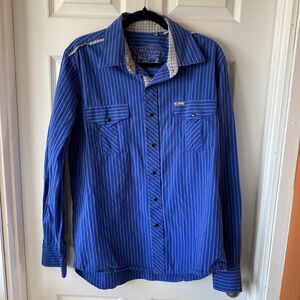 Southern Thread Men’s Large Long Sleeve Pearl Snap Vertical Striped Shirt